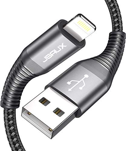 Lightning iPhone Charger Cable 6ft, JSAUX[Apple MFi Certified] Nylon Braided USB Fast Charging Cord Compatible with iPhone X Xs XR / 8/8 Plus / 7/7 Plus / 6 /6S Plus / 5 /5S / iPad(Grey)