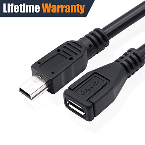 USB 2.0 Mini-B 5-Pin Male to Micro Female Charging & Sync Adapter Cable Cord - 0.8 Ft