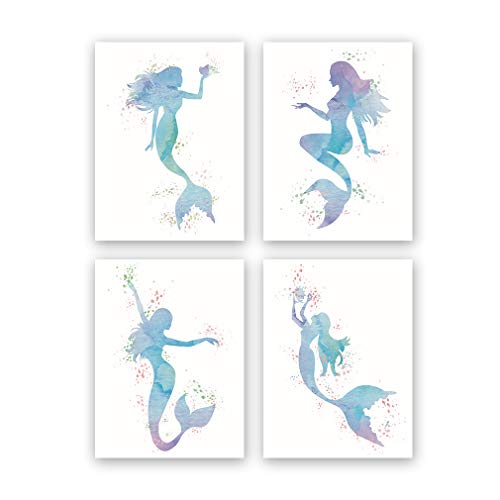 Book Cover Graceful Movement Mermaid Watercolor Art Prints, Legend of The Sea, Set of 4(8