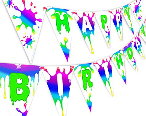Book Cover Slime Rainbow Happy Birthday Banner Pennant - Slime Party Decorations - Rainbow Party Supplies - Slime Party Supplies - Rainbow