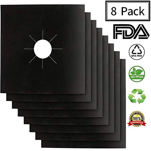 Gas Stove Burner Covers [8 Pieces Thicknessd:0.2mm/Size:10.6" x 10.6"] Aioink Gas Range Protectors (Black)