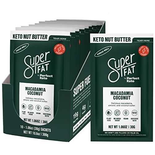 SuperFat Nut Butter Keto Snacks - Macadamia & Almond Nut Butter Fat Bomb Paleo Snack For Energy, Metabolism & Brain Function, Gluten Free, Low Net Carb Box of 10 x 1.0 oz (Mac Coconut)