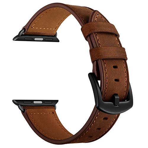 Book Cover CINORS Leather Band Compatible with Apple Watch Vintage Classical Bands Dark Brown Replacement Strap for iWatch Series 8 7 45mm Series 6 SE 5 4 3 2 1 Nike Space Black Grey 42mm 44mm Men Women, Brown