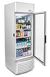 PremiumLevella PRF90DX Glass Door Display Refrigerator 9.0 cu ft Commercial Beverage Cooler Merchandiser With Customizable Lightbox - Silver