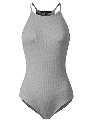 MixMatchy Women's Solid Basic Casual Halter Neck Sleeveless Bodysuit