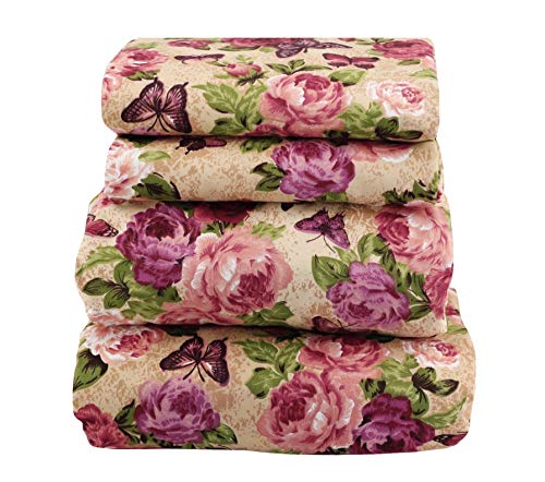 Book Cover jaycorner Beautiful Floral Sheet Set Soft Comfortable Butterfly in The Garden (Queen Size) (Pink, Purple,Green, Queen Size)