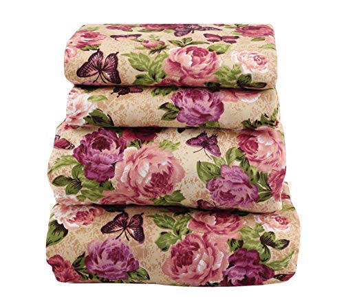 jaycorner Beautiful Floral Sheet Set Soft Comfortable Butterfly in The Garden (Queen Size) (Pink, Purple,Green, Queen Size)