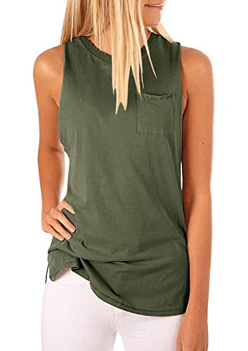 Hount Women's High Neck Tank Tops Summer Sleeveless T Shirts Loose Fit with Pockets