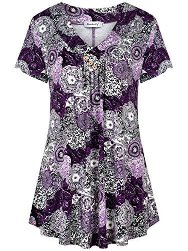 Ninedaily Women's Tunic Summer Short Sleeve Top Loose V Neck Dressy Shirt Blouse