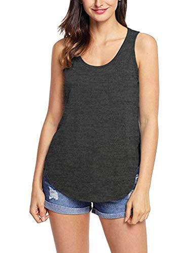 Miselon Women's Side Slit Tank Tops Sleeveless Tunic Blouse Shirts Pocket Loose Fit Summer Tees