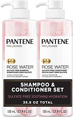 Pantene, Shampoo and Sulfate Free Conditioner Kit, Paraben and Dye Free, Pro-V Blends, Soothing Rose Water, 17.9 fl oz, Twin Pack