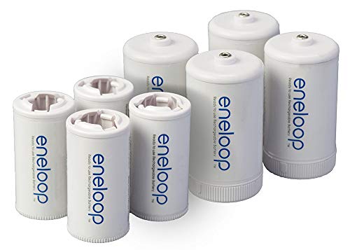 Panasonic K-KJBS1/2E8A eneloop C Size Battery Adapters for Use with Ni-MH Rechargeable AA Battery Cells, 8 Pack