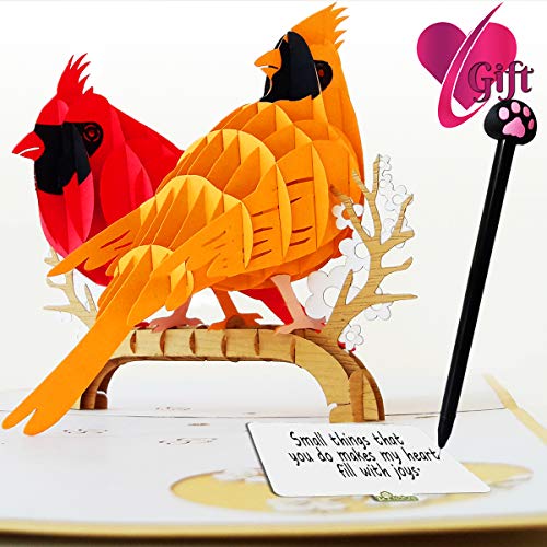 3D Pop Up Cards | Cardinal Bird Cards Anniversary | Pop Up Birthday Card | Pop Up Card For Christmas, Valentines, Mother's Day, Birthday, New Year, Baby, Wedding