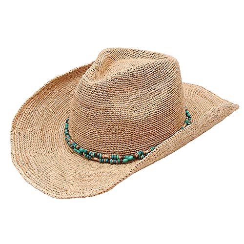 NAMANANA Raffia Straw Cowboy Hat,Women's Crocheted Summer Straw Hats, Classic Beach Sun Hats,Large Natural
