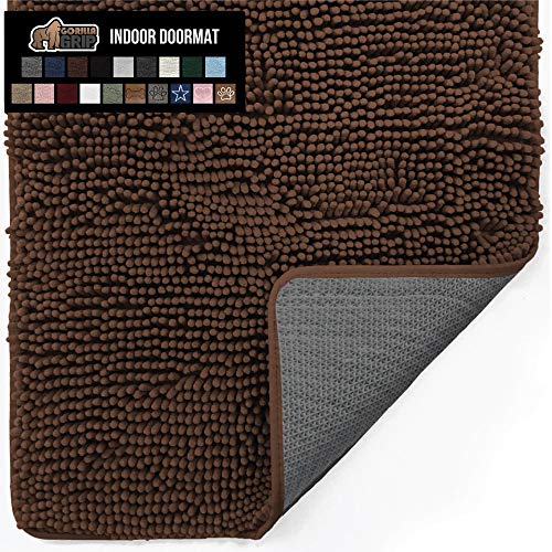 Gorilla Grip Original Indoor Durable Chenille Doormat, Large, 70x24, Absorbent, Machine Washable Inside Mats, Low-Profile Rug Doormats for Entry, Back Door, Mud Room Mat, High Traffic Areas, Brown