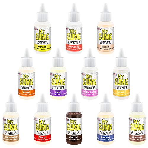 Book Cover My Slime 12 Pack of Premium Concentrated Slime Scents, Large 20 ml Bottles - Non-Toxic, Water-Based Scented, Works in White & Clear Slime Glues - Strawberry, Lemon, Grape, Cotton Candy, Orange, Cherry