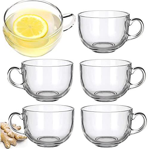 Set of 6 Large 16oz Glass Wide Mouth Coffee Mug Tea Cup With Handle - Dishwasher & Microwave Safe