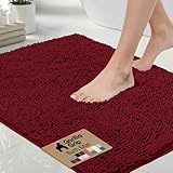 GORILLA GRIP Bath Mat, Thick Soft Absorbent Chenille Floor Mats, Rubber Backing Bathmat, 51x76 cm, Quick Dry Rug, Machine Washable Rugs for Shower Tub Floors, Bathroom Accessories Decor, Burgundy