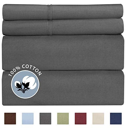 Book Cover 100% Cotton Queen Sheets Dark Grey (4pc) Silky Smooth, Cooling 400 Thread Count Long Staple Combed Cotton Queen Sheet Set - 400TC High Thread Count Queen Sheets - Queen Bed Sheets All Cotton