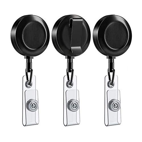 Retractable Badge Holder, Aerb Pack of 3 Heavy Duty ID Badge Holder Reel Clip with Stainless Steel Cord and DIY USA Flag Stickers for Men, Women, Nurse, Officer, Silver