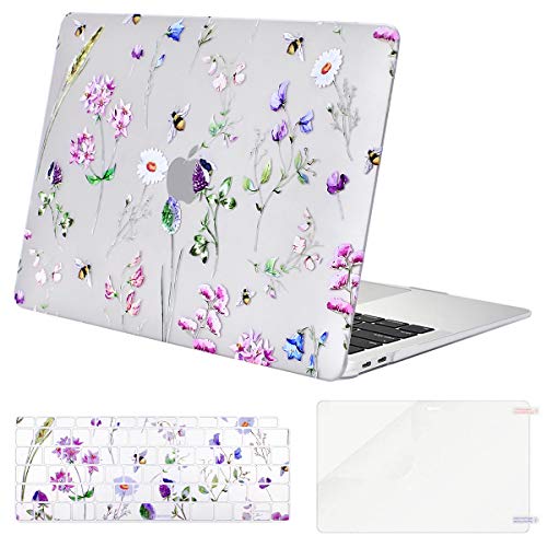 MOSISO MacBook Air 13 inch Case 2020 2019 2018 Release A2179 A1932 Retina Display, Plastic Pattern Hard Shell&Keyboard Cover&Screen Protector Only Compatible with MacBook Air 13, Crystal Bee & Floral
