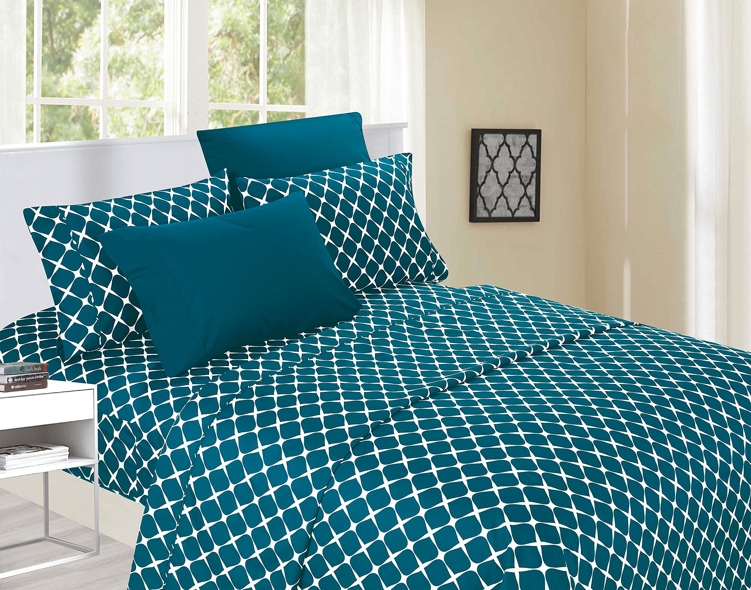 Luxury Softest and Coziest 6-Piece Bed Sheet Set, Wrinkle Resistant Milano Trellis Pattern - 1500 Thread Count Egyptian Quality Coziest Bedding Set
