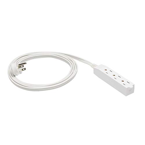 Amazon Basics 8-Foot 3-Prong Flat Plug Grounded Indoor Extension Cord with 3 Outlets - 13 Amps, 1625 Watts, 125 VAC - White