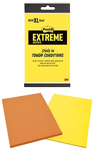 Post-it Extreme XL Notes, Works outdoors, Works in 0 - 120 degrees Fahrenheit, 100X the holding power, Orange and Yellow, 25 Sheets per Pad, 2 Pads/Pack, Multicolor (EXT456-2MX)