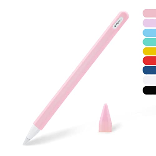 KELIFANG Silicone Case Sleeve Cover Compatible Apple Pencil 2nd Generation, Cute Pink Protective Skin Holder Grip and Tip Cap Accessories Compatible iPad Pro 11 12.9 inch