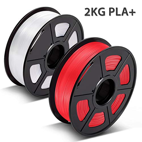 3D Warhorse PLA Plus(PLA+) Filament, PLA Plus(PLA+) Filament 1.75mm, Dimensional Accuracy +/- 0.02 mm, 4.4 LBS(2KG), Bonus with 5M PCL Nozzle Cleaning Filament, White+Red