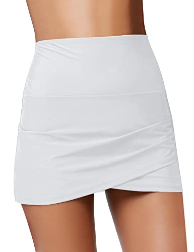 GRAPENT Women's High Waist Tulip Hem Shirring Swim Skirt Swimsuit Bikini Bottom