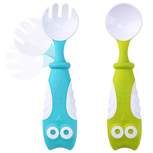 Tiny Wonders BPA Free Baby Self Feeding Utensils, Training Spoons n Forks Set w/Travel Case, Easy Grip Heat-Resistant, Bendable Soft Learning Tableware, Best Gift for Infant, Toddler, Kids