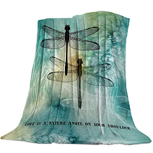 SODIKA Flannel Fleece Light Weight Luxurious Super Soft Cozy Fuzzy Throw Blanket for Couch Chair All Seasons,Love is A Nature Angel On Your Shoulder Ink Dtyle Dragonfly Painting 50"x60"
