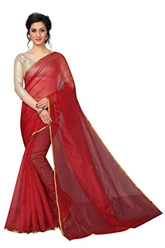 Book Cover PERFECTBLUE Women's Silk with Blouse Piece Saree Free Size Red