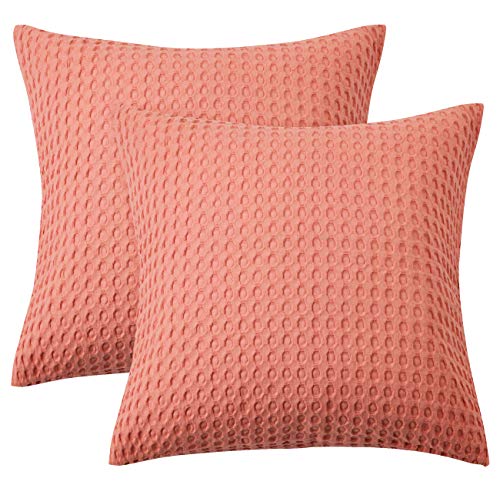 PHF 100% Cotton Waffle Weave Euro Shams 26" x 26", 2 Pack Elegant Home Decorative Euro Throw Pillow Covers for Bed Couch Sofa, Light Coral