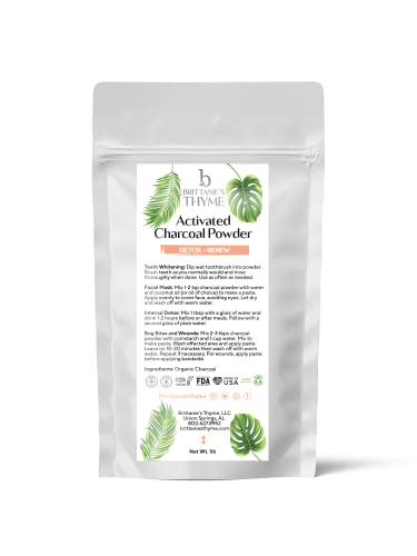 Brittanie's Thyme Pure Activated Charcoal Powder, 1 lb. All Natural Food Grade Powder, Non-GMO, Vegan, No Fillers 100% Pure Use for Teeth Whitening Facial Masks Detoxing