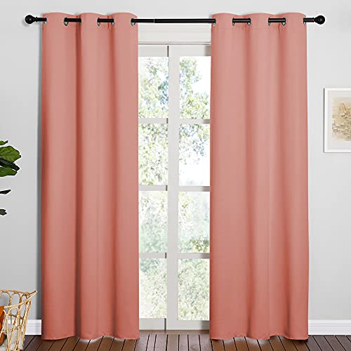 Book Cover NICETOWN Energy Smart Thermal Insulated Solid Ring Top Room Darkening Curtains/Drapes for Bedroom (Coral, 2 Pieces, 42 x 84 Inch)