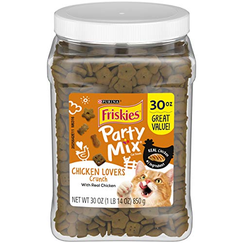 Purina Friskies Made in USA Facilities Cat Treats, Party Mix Crunch Chicken Lovers - 30 oz. Canister