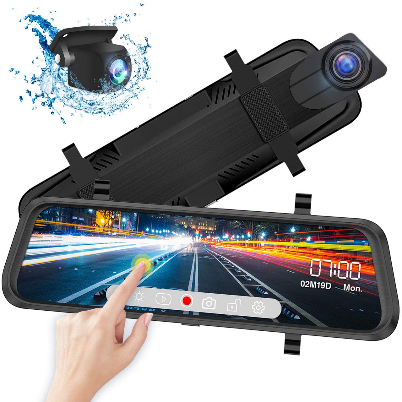 iiwey Streaming Media Front and Rear View Mirror Dash Cam,1080P 170 Wide Angle Front Camera and 720P 140 Wide Angle Rear Camera, 10inch IPS Touch Screen, Backup Camera with Night Vision, G Sensor