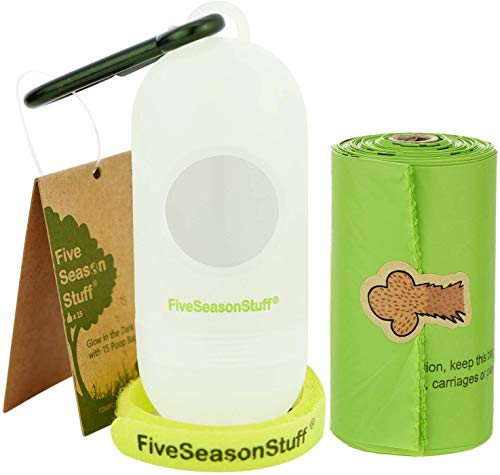 FiveSeasonStuff Dog Waste Bag Dispenser, Compostable & Biodegradable Dog Poop Bags | Very Strong Leak-proof Poop Bags for Dogs 15 Green (1 Roll)