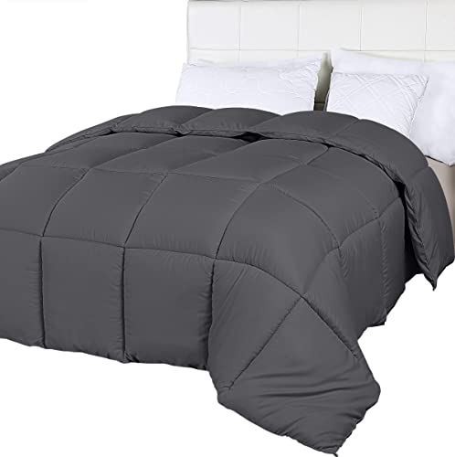 Utopia Bedding Comforter Duvet Insert - Quilted Comforter with Corner Tabs - Box Stitched Down Alternative Comforter (Queen, Grey)