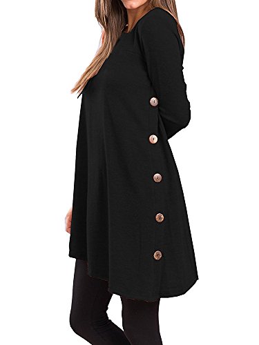 Mafulus Womens Long Sleeve Round Neck Button Side T Shirts Tunic Dress