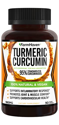 Turmeric Curcumin with BioPerine Black Pepper & 95% Curcuminoids, 1965mg, Maximum Absorption for Joint Support, Non-GMO Turmeric Capsules, Made in USA - 90 Veg Caps