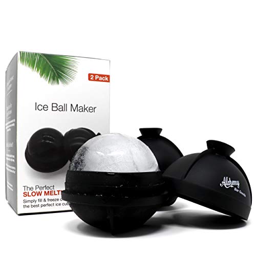 Ice Ball Mold - 2.5 inch Round Sphere Large Silicone Ice Cube Tray, BPA Free Non-Toxic - Easy to Fill Molds that make Massive Sized Whiskey Ice, for Cocktails & All Beverages (Pack of 2)
