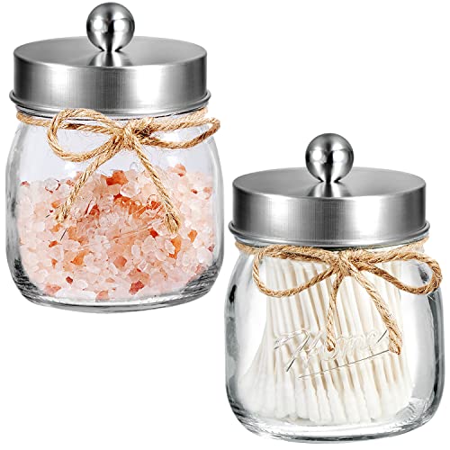 Book Cover SheeChung Apothecary Jars Set,Mason Jar Decor Bathroom Vanity Storage Organizer Canister,Glass Qtip Holder Dispenser for Qtips,Cotton Swabs,Ball - Stainless Steel Lid/Brushed Nickel (2-Pack)