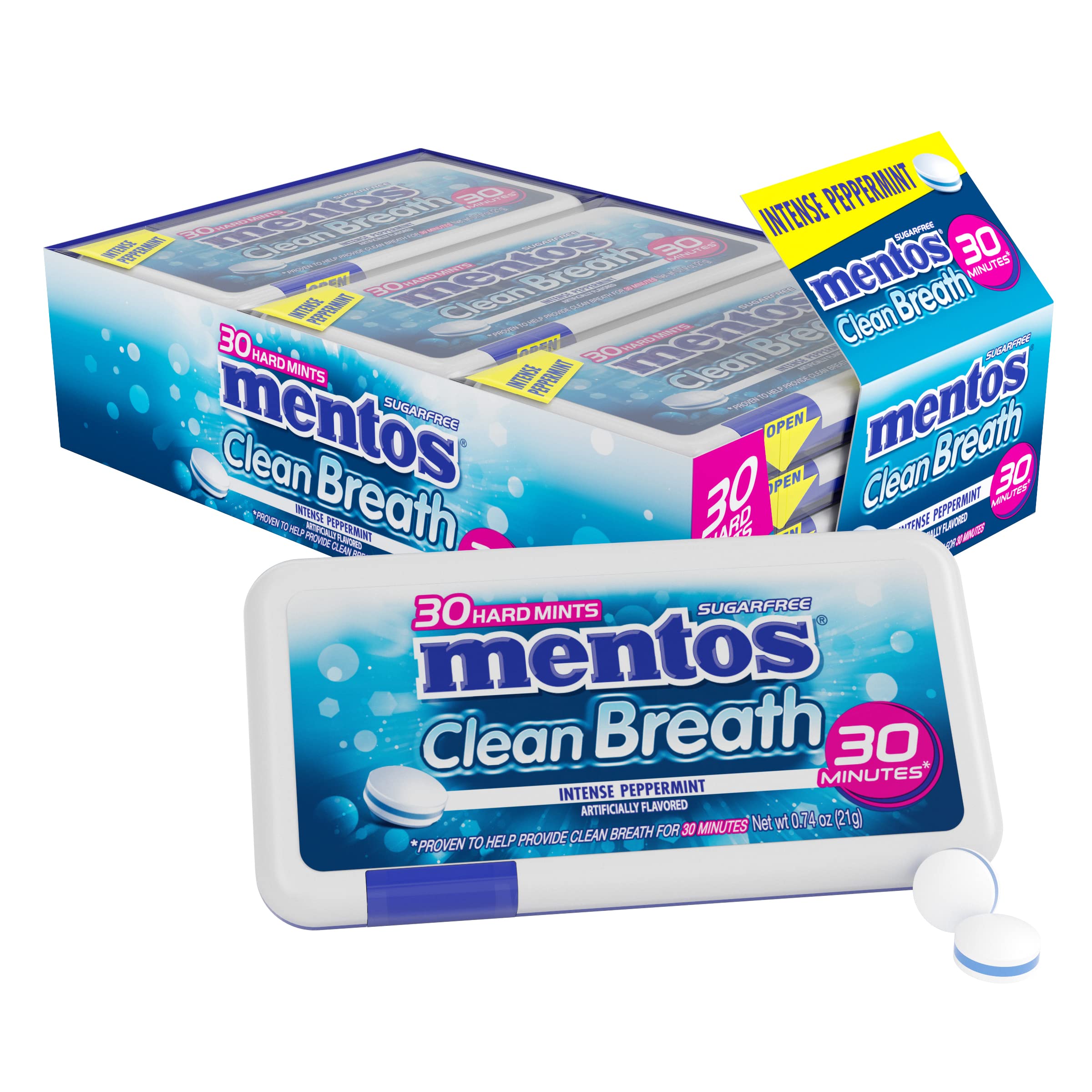 Book Cover Mentos Clean Breath Hard Mints Sugar Free Candy, Peppermint, (Pack of 12) Peppermint 0.74 Ounce (Pack of 12)