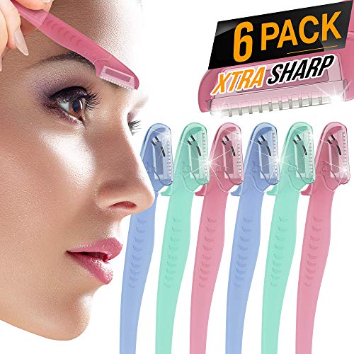 6 Pack Nylea Eyebrow Razor [Extra Precision] Facial Hair Remover, Exfoliating Dermaplaning Tool - Smooth Facial Shave with Precision Cover for Men & Women