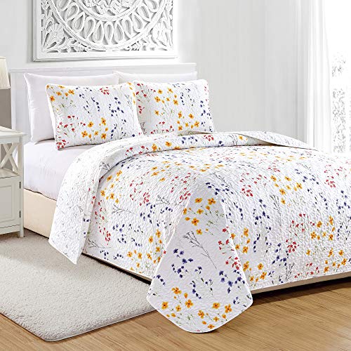 great bay HOME Marianne Collection 3 Piece Quilt Set with Shams. Reversible Floral Bedspread Coverlet. Machine Washable. (King, Multi)