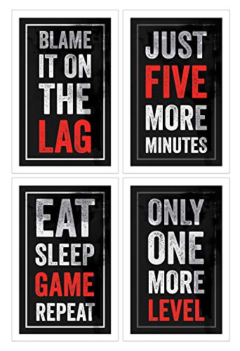 Book Cover Damdekoli Video Game Posters, 11x17 Inches, Set of 4, Black Red