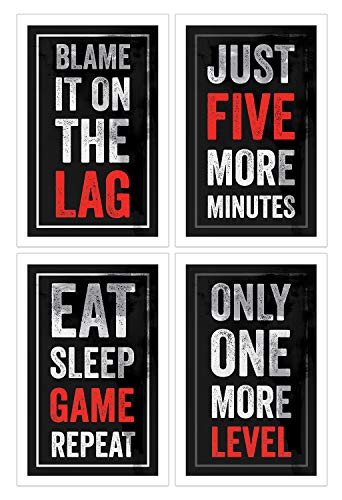 Damdekoli Video Game Posters - Set of 4 - Black Red (11 x 17 Inches - Poster)